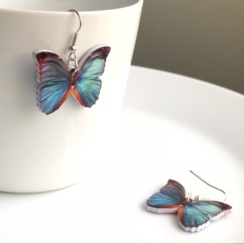 NEW Acrylic Morpho Butterfly Earrings - Picture 1 of 6